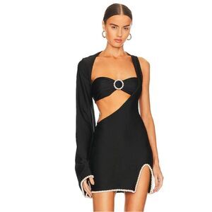 New Khanums Knur Pearl Trim Mini Dress in Black XS Revolve